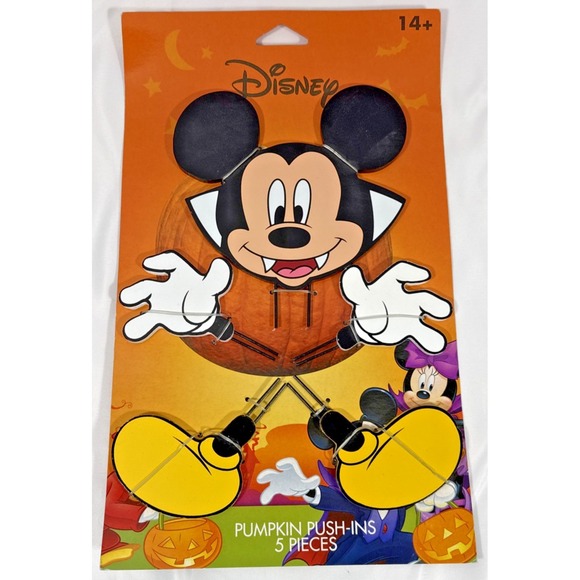 Disney Other - Disney Mickey Mouse Pumpkin Push-Ins Kids Orange Vampire Halloween 5pc Kit